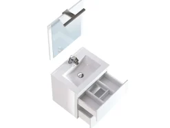 Meuble de salle de bain NELI 2 tiroirs 60 cm blanc brillant T-BATH Inclus lavabo, miroir et applique LED