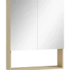 Meuble de salle de bain, portes miroir, étagère ouverte, fixation murale, MDF, aggloméré, chêne