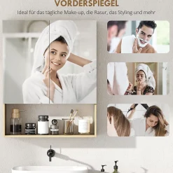 Meuble de salle de bain, portes miroir, étagère ouverte, fixation murale, MDF, aggloméré, chêne