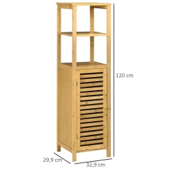 Meuble de salle de bain réglable en hauteur, meuble de salle de bain en bambou, avec deux étagères ouvertes, bois naturel