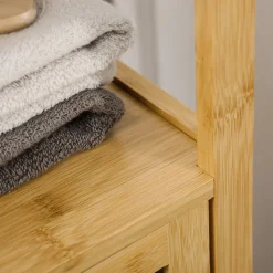 Meuble de salle de bain réglable en hauteur, meuble de salle de bain en bambou, avec deux étagères ouvertes, bois naturel