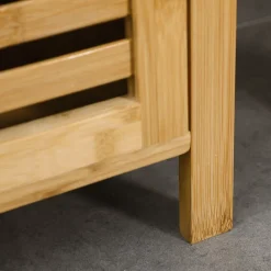 Meuble de salle de bain réglable en hauteur, meuble de salle de bain en bambou, avec deux étagères ouvertes, bois naturel