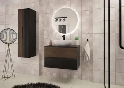 Meuble de salle de bain sous vasque suspendu AVELLA noyer et noir 80 cm