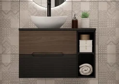 Meuble de salle de bain sous vasque suspendu AVELLA noyer et noir 60 cm