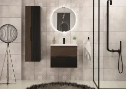 Meuble de salle de bain sous vasque suspendu AVELLA noyer et noir 60 cm