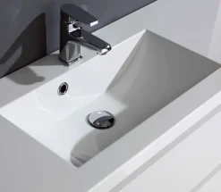 Meuble De Salle De Bain Suspendu 60Cm 2 Tiroirs Blanc, Lavabo En Résine Et Miroir 60X70 - Manhattan