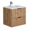Meuble de salle de bain suspendu strié avec vasque à encastrer - Naturel clair - 60 cm - ZEVARA