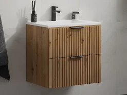 Meuble de salle de bain suspendu strié avec vasque à encastrer - Naturel clair - 60 cm - ZEVARA