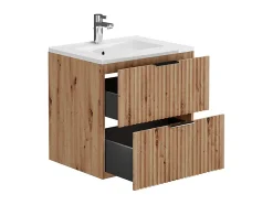 Meuble de salle de bain suspendu strié avec vasque à encastrer - Naturel clair - 60 cm - ZEVARA