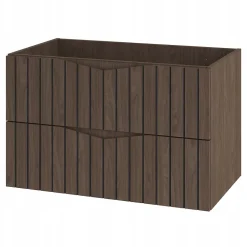 Meuble de salle de bain sous vasque suspendu STELLA coloris noyer 80 cm façades rainurées