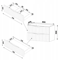 Meuble de salle de bain sous vasque suspendu STELLA coloris noyer 80 cm façades rainurées