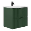 Meuble de salle de bain suspendu strié avec vasque à encastrer - Vert mat - 60 cm - ZEVINI