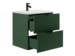 Meuble de salle de bain suspendu strié avec vasque à encastrer - Vert mat - 60 cm - ZEVINI