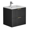 Meuble de salle de bain suspendu strié avec vasque à encastrer - Noir - 60 cm - ZEVARA