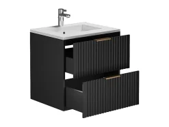 Meuble de salle de bain suspendu strié avec vasque à encastrer - Noir - 60 cm - ZEVARA