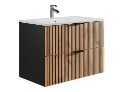 Meuble de salle de bain suspendu avec vasque à encastrer - Naturel clair et noir - 80 cm - MADELA