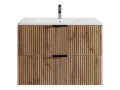 Meuble de salle de bain suspendu avec vasque à encastrer - Naturel clair et noir - 80 cm - MADELA