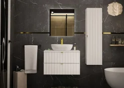 Meuble de salle de bain sous vasque suspendu ARCOS blanc 80 cm façades rainurées