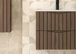 Meuble de salle de bain sous vasque suspendu STELLA coloris noyer 60 cm façades rainurées