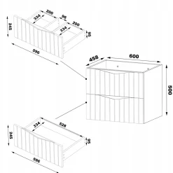 Meuble de salle de bain sous vasque suspendu STELLA coloris noyer 60 cm façades rainurées