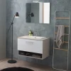 Meuble De Salle De Bain Suspendu Lotto 80Cm Chêne Gris Avec Façade Blanche Et Lavabo Au-Dessus