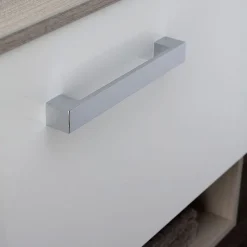 Meuble De Salle De Bain Suspendu Lotto 80Cm Chêne Gris Avec Façade Blanche Et Lavabo Au-Dessus