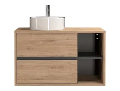 Meuble de salle de bain suspendu avec vasque ronde - Coloris naturel - 100 cm - PURNAL