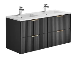 Meuble de salle de bain suspendu strié avec vasque à encastrer - Noir - 120 cm - ZEVARA