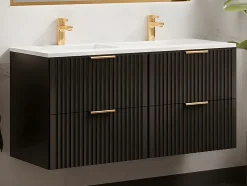 Meuble de salle de bain suspendu strié avec vasque à encastrer - Noir - 120 cm - ZEVARA