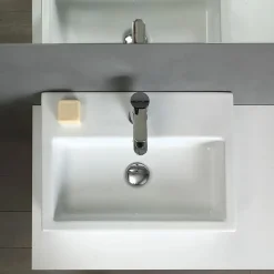 Meuble De Salle De Bain Suspendu 4 Portes Chêne Naturel, Plateau Blanc, 2 Lavabos Décoratifs Et Miroir Avec Lampe - Valentina