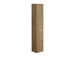 Meuble de salle de bain suspendu simple vasque avec colonne de rangement - Coloris naturel clair - 60 cm - KAYLA