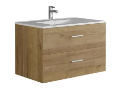Meuble de salle de bain suspendu simple vasque avec colonne de rangement - Coloris naturel clair - 80 cm - KAYLA