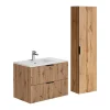 Meuble de salle de bain suspendu strié avec vasque à encastrer et colonne - Coloris naturel clair - 80 cm - ZEVARA