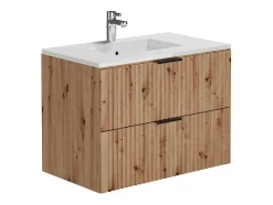 Meuble de salle de bain suspendu strié avec vasque à encastrer et colonne - Coloris naturel clair - 80 cm - ZEVARA