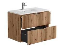 Meuble de salle de bain suspendu strié avec vasque à encastrer et colonne - Coloris naturel clair - 80 cm - ZEVARA