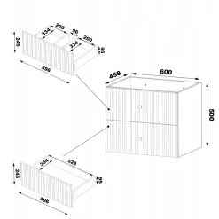 Meuble de salle de bain sous vasque suspendu AQUA blanc 60 cm façades rainurées