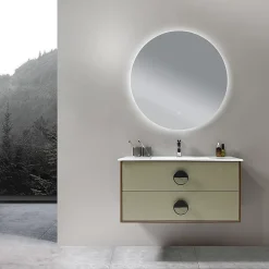 Meuble de salle de bain simple vasque 100cm bois et vert avec miroir LED LuxuryBain-