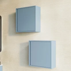 Meuble De Salle De Bain Suspendu En Forme De Cube De 39 Cm Avec Porte Mate Bleu Ciel - Monaco