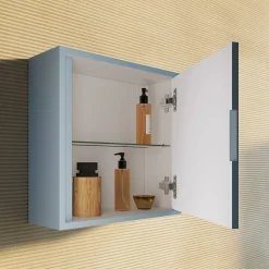 Meuble De Salle De Bain Suspendu En Forme De Cube De 39 Cm Avec Porte Mate Bleu Ciel - Monaco