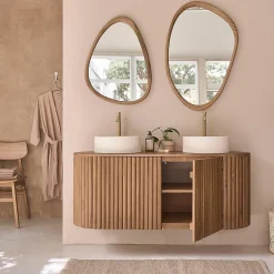 Meuble de salle de bain suspendu en teck massif 140 cm