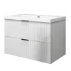 Meuble de salle de bain suspendu 80 cm, 2 tiroirs, avec vasque blanche,MDF blanc brillant