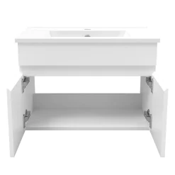 Meuble de salle de bain suspendu avec vasque à poser, meuble blanc 60 cm 2 portes