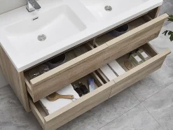 Meuble de salle de bain suspendu avec vasque à encastrer - Coloris naturel clair - 120 cm - QUADRA