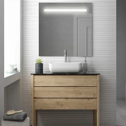 Meuble de salle de bain simple vasque - 3 tiroirs - TIRIS 3C et miroir Led STAM - cambrian (chêne) - 100cm