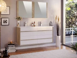 Meuble de salle de bain TAWA 4 tiroirs 120 cm chêne et blanc T-BATH Inclus lavabo acrylique et miroir