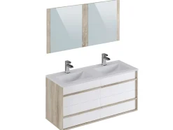 Meuble de salle de bain TAWA 4 tiroirs 120 cm chêne et blanc T-BATH Inclus lavabo acrylique et miroir