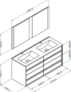 Meuble de salle de bain TAWA 4 tiroirs 120 cm chêne et blanc T-BATH Inclus lavabo acrylique et miroir