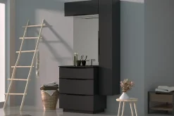 Meuble de salle de bains haut noir mat l.80 x H.30 x P.30 cm, Pamili