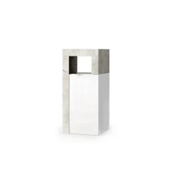 Meuble de salle de bains BURA 1 porte Blanc brillant laqué & gris béton Design moderne