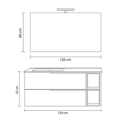 Meuble De Salle De Bains Suspendu 120Cm Avec Tiroirs Gris Frêne, Lavabo Asymétrique Et Miroir - New York